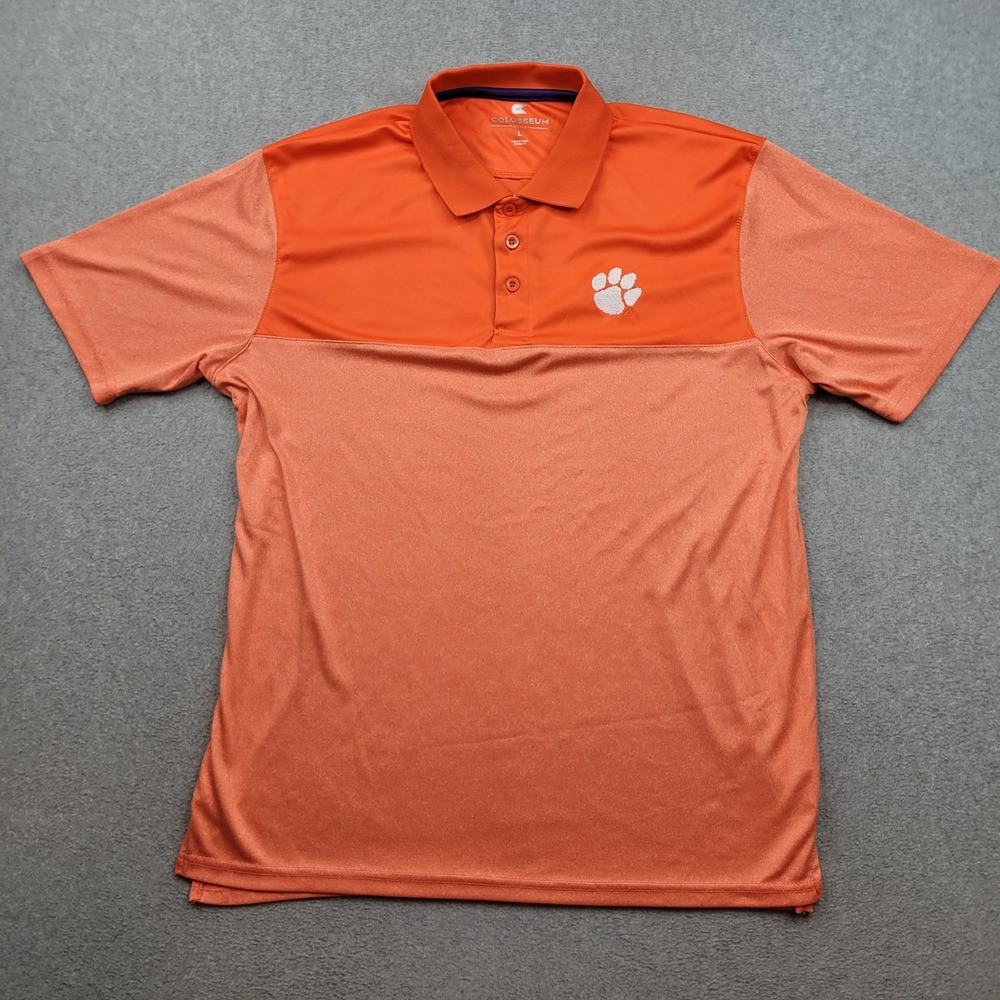 Colosseum Clemson Tigers Mens Large Orange Polo Shirt Short Sleeve Performance